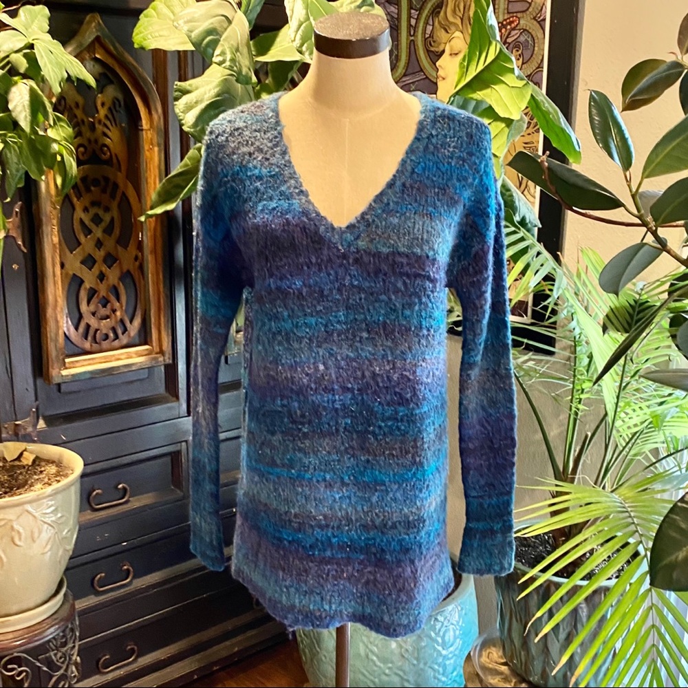 AE blue peacock stripe ombré textured sweater